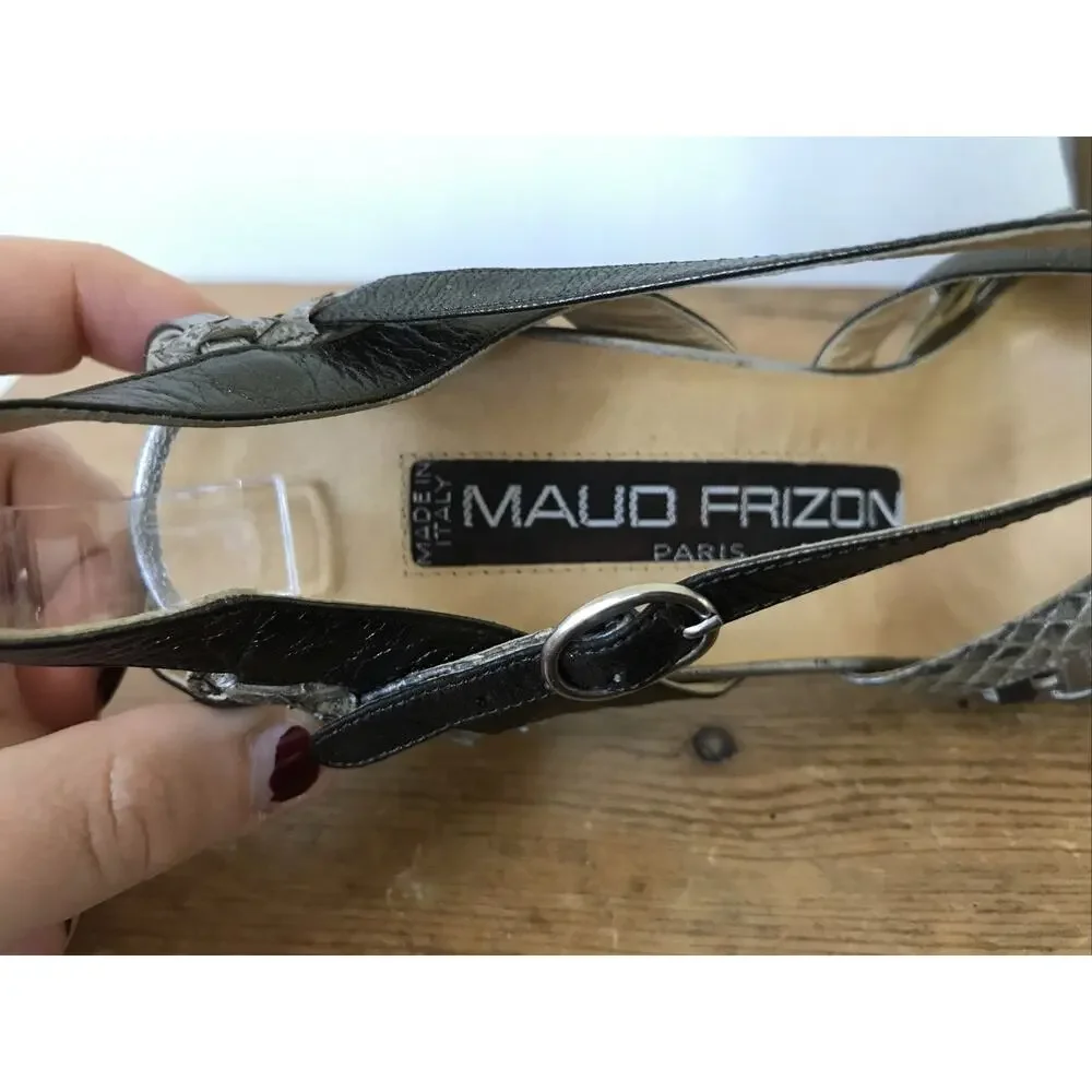 Vtg Maud Frizon Italy Italian Leather Snakeskin Strappy Sandals Heels 35.5 5.5 - Picture 4 of 8